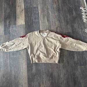 Ariat women’s Sweatshirt, tan with maroon Aztec embroidery